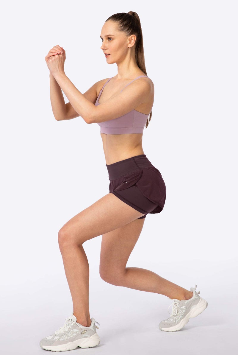 Soothfeel Women's 2 in 1 Running Shorts Workout Athletic Gym Yoga Shorts for Soothfeel Women with Phone Pockets Wine - Image 4